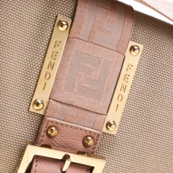 Pre Owned Fendi Beige/Pink Canvas Flap Crossbody Bag