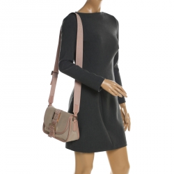 Pre Owned Fendi Beige/Pink Canvas Flap Crossbody Bag