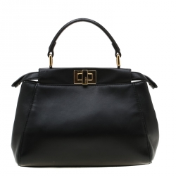 Pre Owned Fendi Black Leather Mini Peekaboo Top Handle Bag