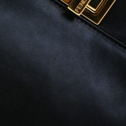 Pre Owned Fendi Black Leather Mini Peekaboo Top Handle Bag