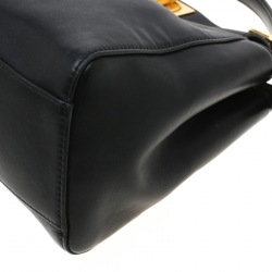 Pre Owned Fendi Black Leather Mini Peekaboo Top Handle Bag