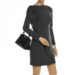 Pre Owned Fendi Black Leather Mini Peekaboo Top Handle Bag