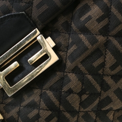 Pre Owned Fendi Tobacco Zucca Canvas Maxi Baguette Flap Shoulder Bag