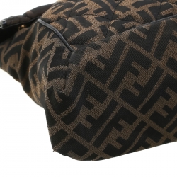 Pre Owned Fendi Tobacco Zucca Canvas Maxi Baguette Flap Shoulder Bag