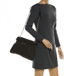 Pre Owned Fendi Tobacco Zucca Canvas Maxi Baguette Flap Shoulder Bag