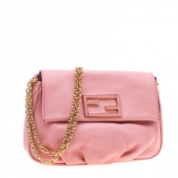 Pre Owned Fendi Pink Leather Fendista Pochette Crossbody Bag
