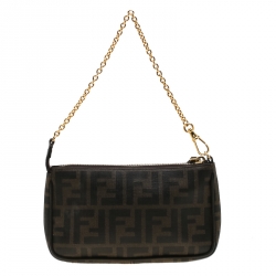 Pre Owned Fendi Tobacco Zucca Canvas Mini Pochette Bag