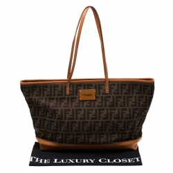 Pre Owned Fendi Brown/Orange Zucca Canvas And Leather Roll Tote
