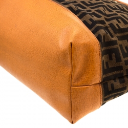 Pre Owned Fendi Brown/Orange Zucca Canvas And Leather Roll Tote