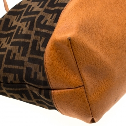 Pre Owned Fendi Brown/Orange Zucca Canvas And Leather Roll Tote