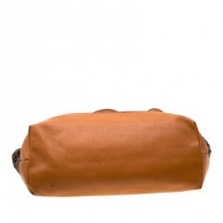 Pre Owned Fendi Brown/Orange Zucca Canvas And Leather Roll Tote