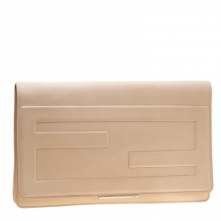 Pre Owned Fendi Beige Leather Tube Macro Clutch