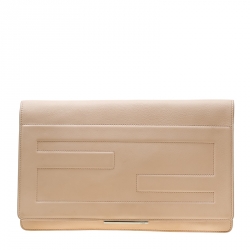 Pre Owned Fendi Beige Leather Tube Macro Clutch