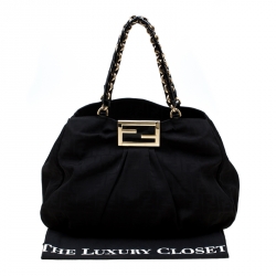 Pre Owned Fendi Black Zucca Canvas Large Mia Shoulder Bag