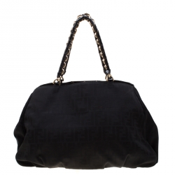 Pre Owned Fendi Black Zucca Canvas Large Mia Shoulder Bag