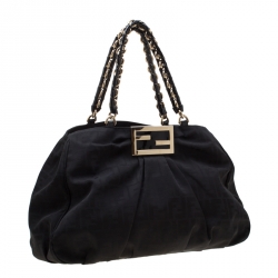Pre Owned Fendi Black Zucca Canvas Large Mia Shoulder Bag