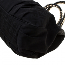 Pre Owned Fendi Black Zucca Canvas Large Mia Shoulder Bag