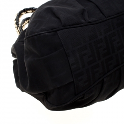 Pre Owned Fendi Black Zucca Canvas Large Mia Shoulder Bag