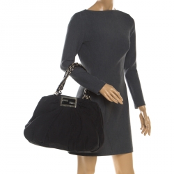 Pre Owned Fendi Black Zucca Canvas Large Mia Shoulder Bag