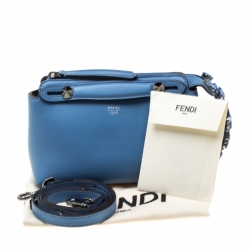 Pre Owned Fendi Light Blue Crystal Embellished Leather Mini  By The Way Crossbody Bag