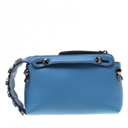 Pre Owned Fendi Light Blue Crystal Embellished Leather Mini  By The Way Crossbody Bag
