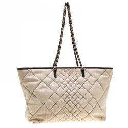 Pre Owned Fendi Cream/Black Quilted Zucca Nylon Roll Large Shopper Tote