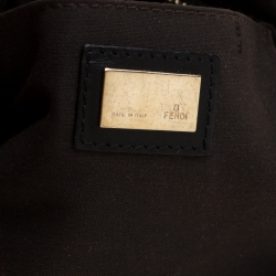 Pre Owned Fendi Black Zucchino Canvas and Leather Front Pocket Shoulder Bag