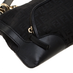 Pre Owned Fendi Black Zucchino Canvas and Leather Front Pocket Shoulder Bag