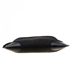 Pre Owned Fendi Black Zucchino Canvas and Leather Front Pocket Shoulder Bag