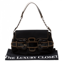 Pre Owned Fendi Black Canvas and Patent Leather B Bis Shoulder Bag