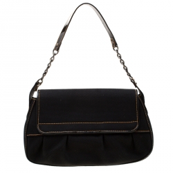 Pre Owned Fendi Black Canvas and Patent Leather B Bis Shoulder Bag