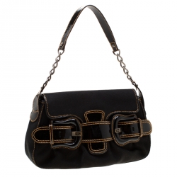 Pre Owned Fendi Black Canvas and Patent Leather B Bis Shoulder Bag