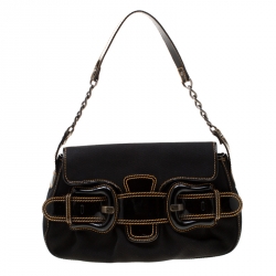 Pre Owned Fendi Black Canvas and Patent Leather B Bis Shoulder Bag