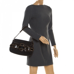 Pre Owned Fendi Black Canvas and Patent Leather B Bis Shoulder Bag