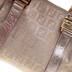 Pre Owned Fendi Metallic Zucchino Canvas and Leather Mini Boston Bag