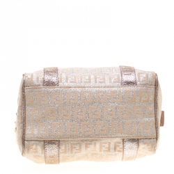 Pre Owned Fendi Metallic Zucchino Canvas and Leather Mini Boston Bag