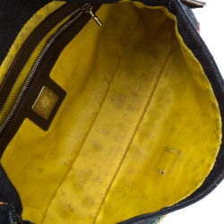 Pre Owned Fendi Blue Floral Beaded Denim Baguette Shoulder Bag