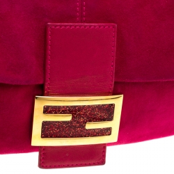 Pre Owned Fendi Fuchsia Suede and Leather Mama Baguette Bag