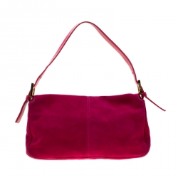 Pre Owned Fendi Fuchsia Suede and Leather Mama Baguette Bag