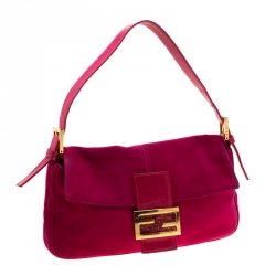 Pre Owned Fendi Fuchsia Suede and Leather Mama Baguette Bag