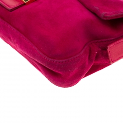Pre Owned Fendi Fuchsia Suede and Leather Mama Baguette Bag