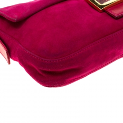 Pre Owned Fendi Fuchsia Suede and Leather Mama Baguette Bag