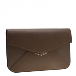 Pre Owned Fendi Brown Leather Geometric Envelope Clutch