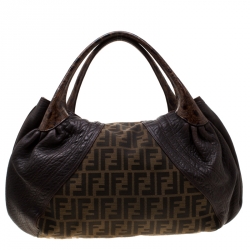 Pre Owned Fendi Tobacco Zucca Canvas and Leather Spy Bag