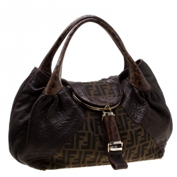 Pre Owned Fendi Tobacco Zucca Canvas and Leather Spy Bag