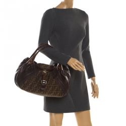 Pre Owned Fendi Tobacco Zucca Canvas and Leather Spy Bag