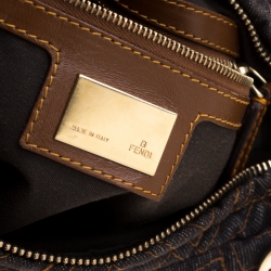 Pre Owned Fendi Navy Blue/Brown Zucca Denim Chef Chain Hobo 
