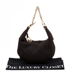 Pre Owned Fendi Navy Blue/Brown Zucca Denim Chef Chain Hobo 