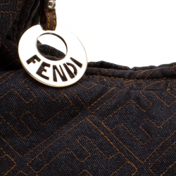 Pre Owned Fendi Navy Blue/Brown Zucca Denim Chef Chain Hobo 