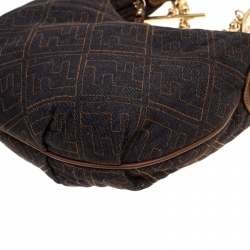 Pre Owned Fendi Navy Blue/Brown Zucca Denim Chef Chain Hobo 